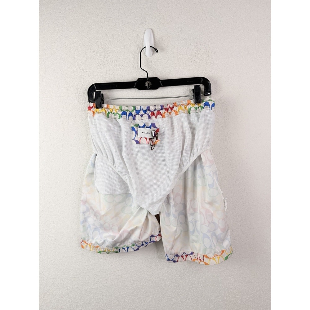 Coach Signature Swim Trunks Men M Multicolor Logo Print Drawstring Shorts Beach - Picture 8 of 8